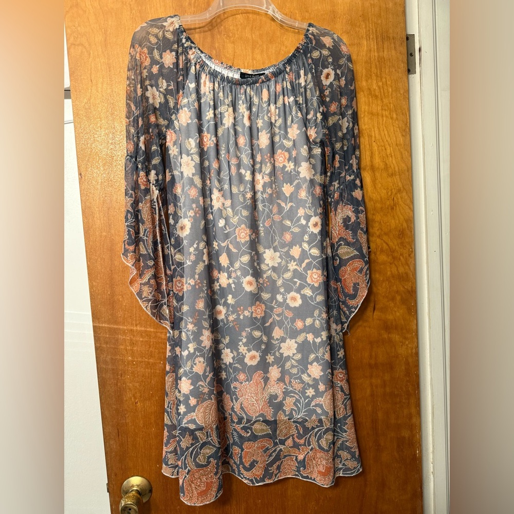 Floral Sheer Dress with Bell Sleeves